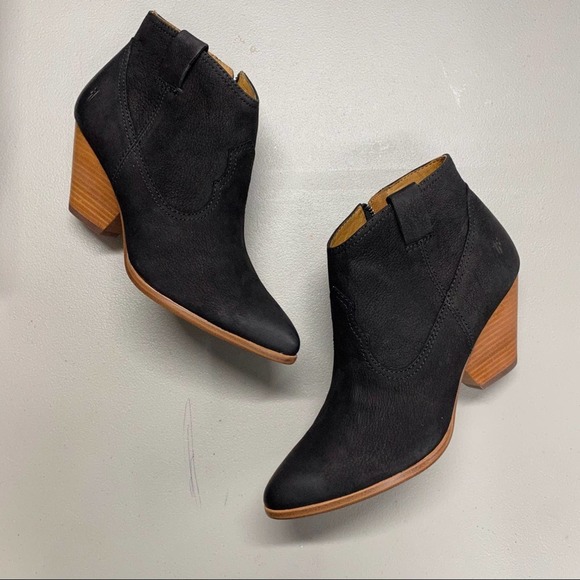 Frye Shoes - Frye Rory Booties Black Leather Zip Side 3" Wooden Heel NEW  Size 9 & 10